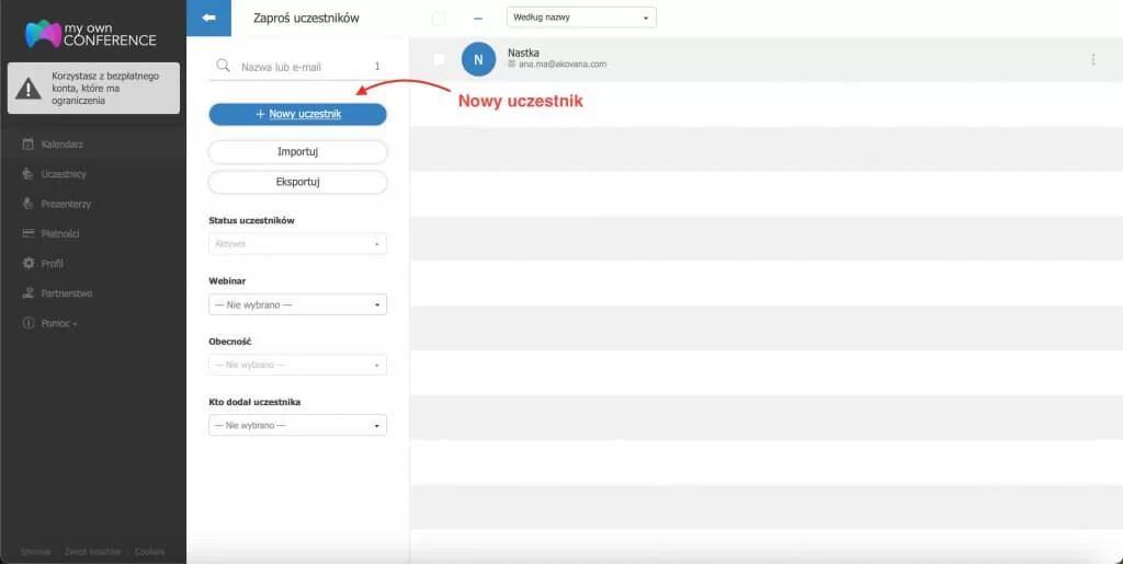 Nowy uczestnik w pokoju webinarowym