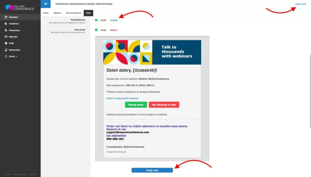 Przypominanie o webinarze zmienić wygląd