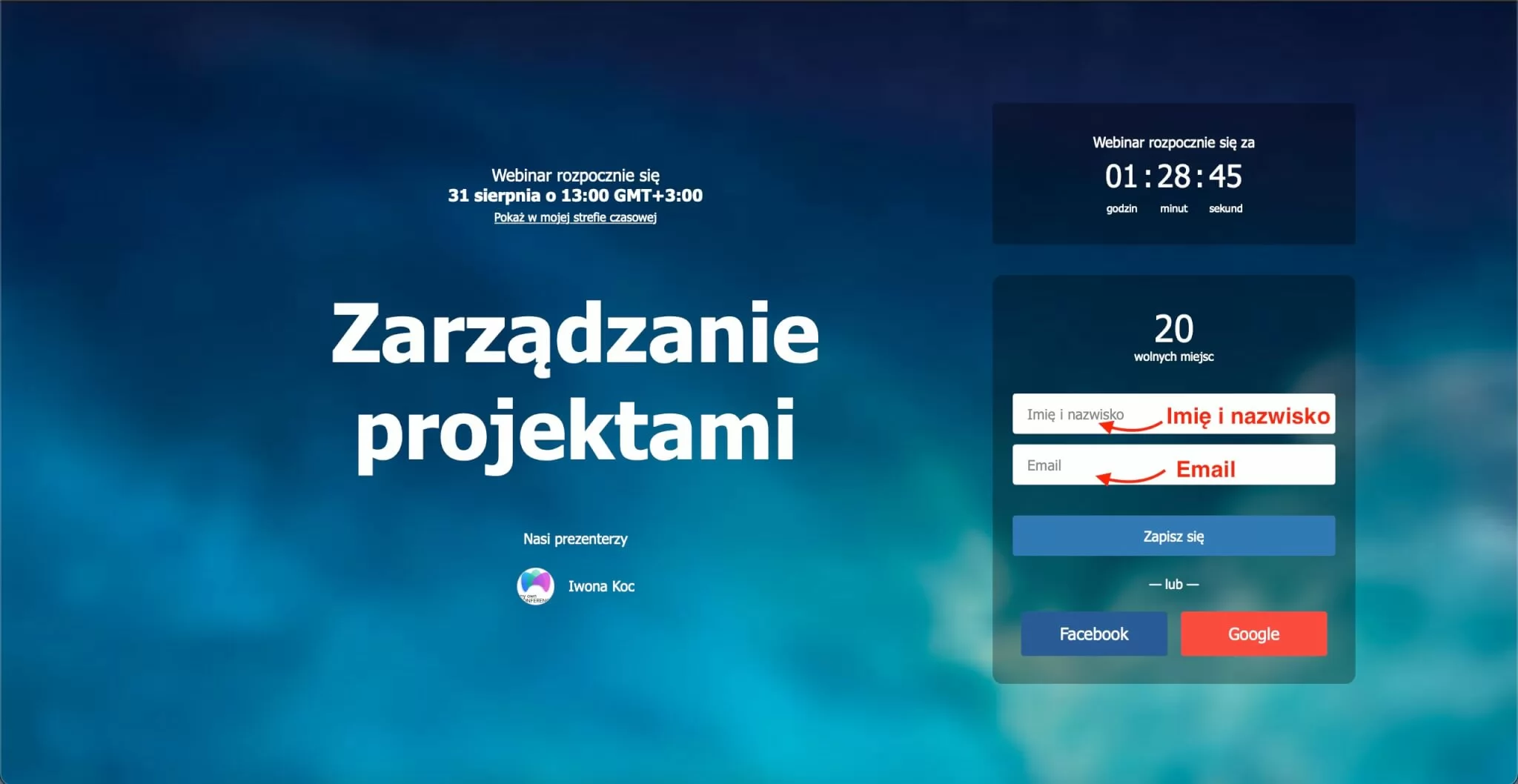 Strona logowania dla uczestnika - uczestniczyć w webinarze
