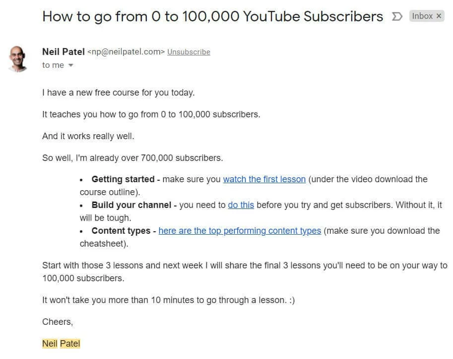 e-mail o darmowym kursie
