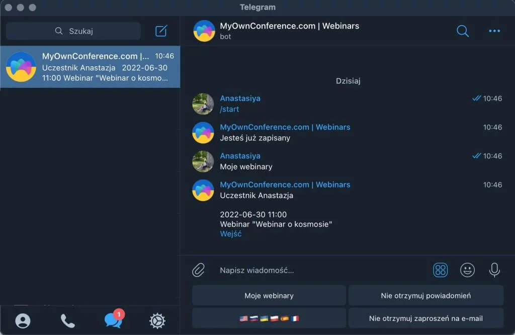 Telegram bot - Moje webinary