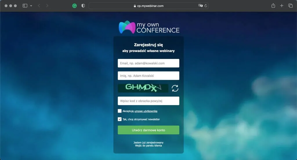 Zarejestruj się w MyOwnConference