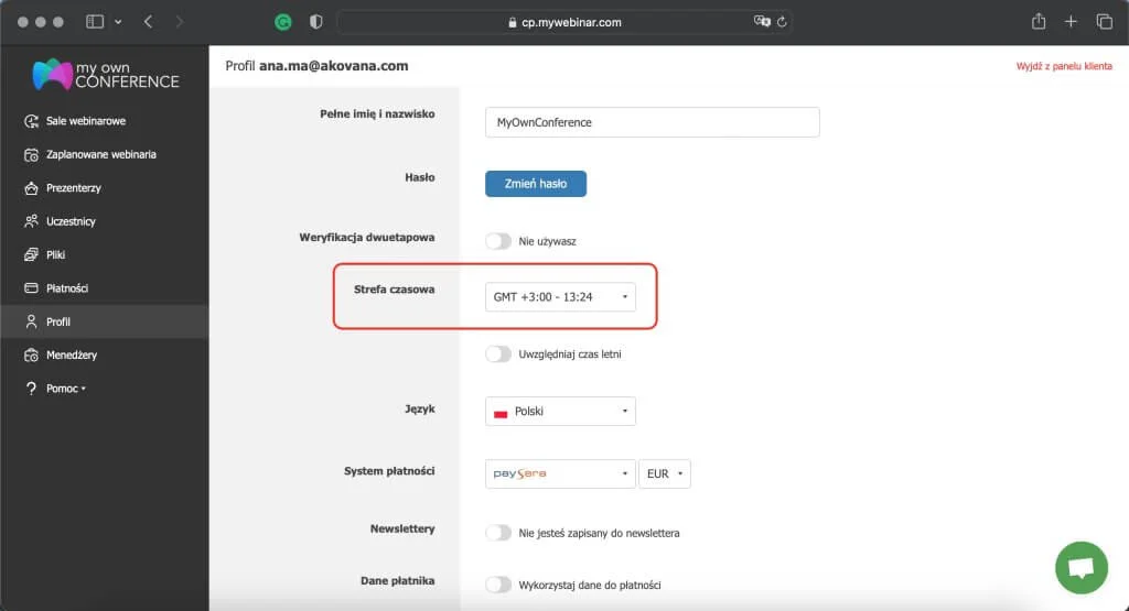Zmiana strefy czasowej