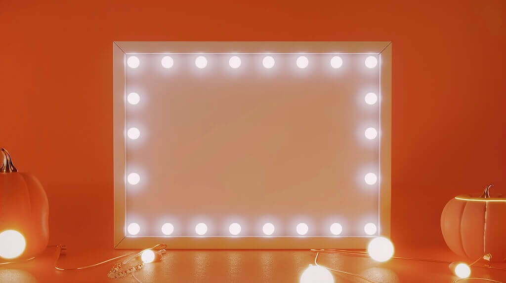 Oświetlenie tła dla przytulnej atmosfery webinaru Tło z lampkami i dyniami tworzące nastrój podczas webinaru