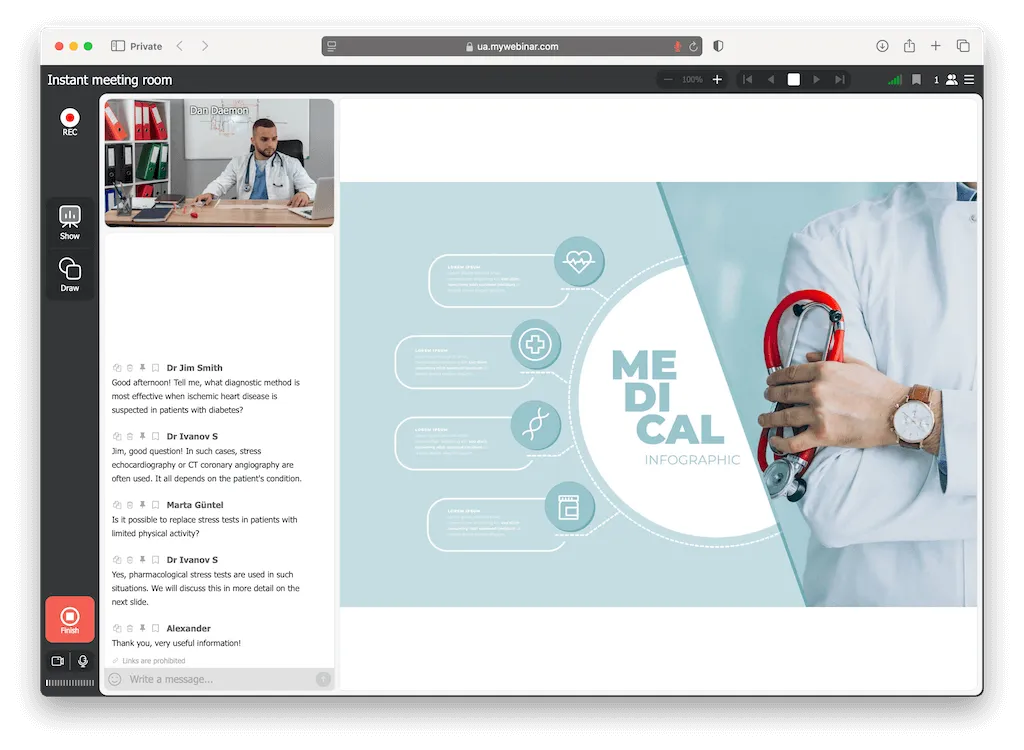 Webinario online para médicos - aprendizaje a distancia y actualización profesional