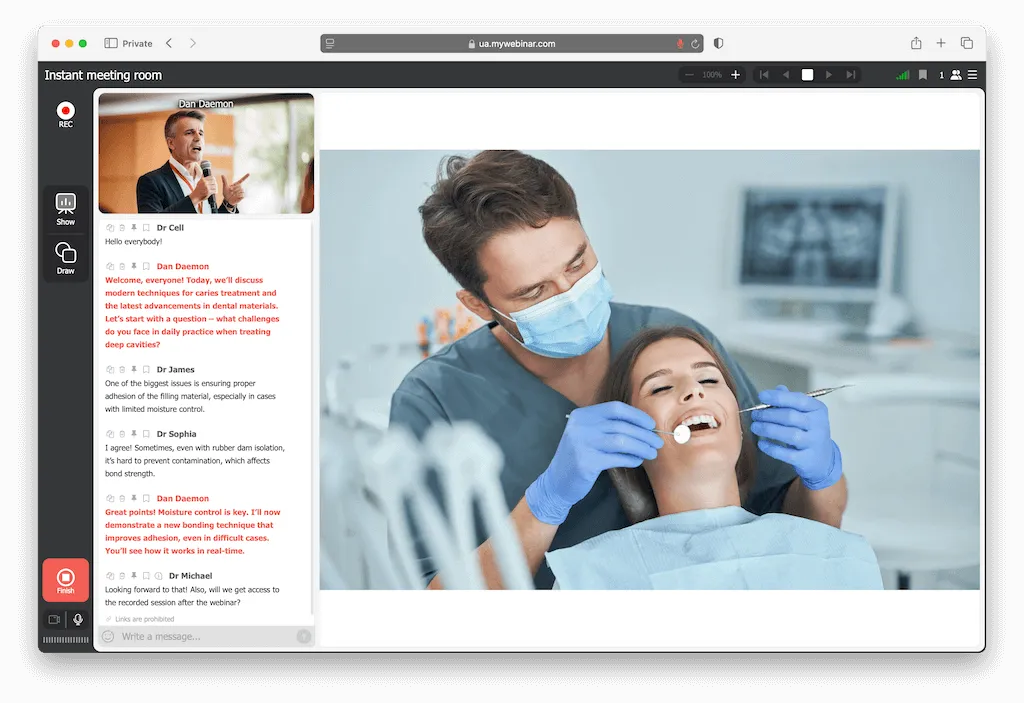 Webinario en línea para odontólogos sobre tratamientos, materiales y equipamiento dental