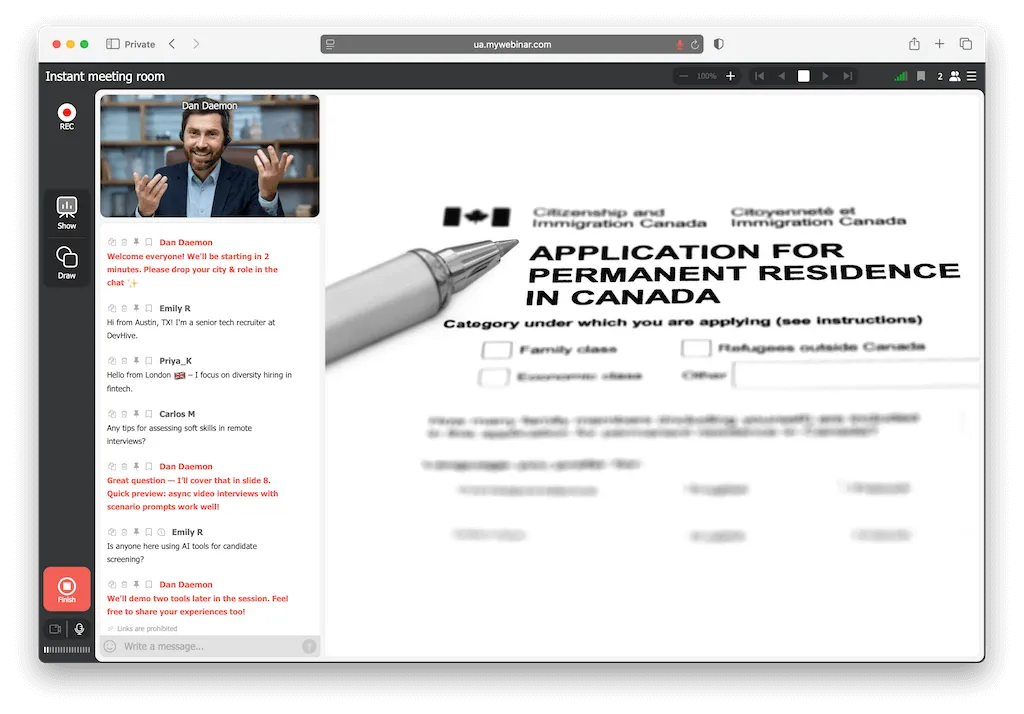 Especialista de recursos humanos ofrece una charla en vivo sobre estrategias de contratación y fidelización de personal en entornos digitales