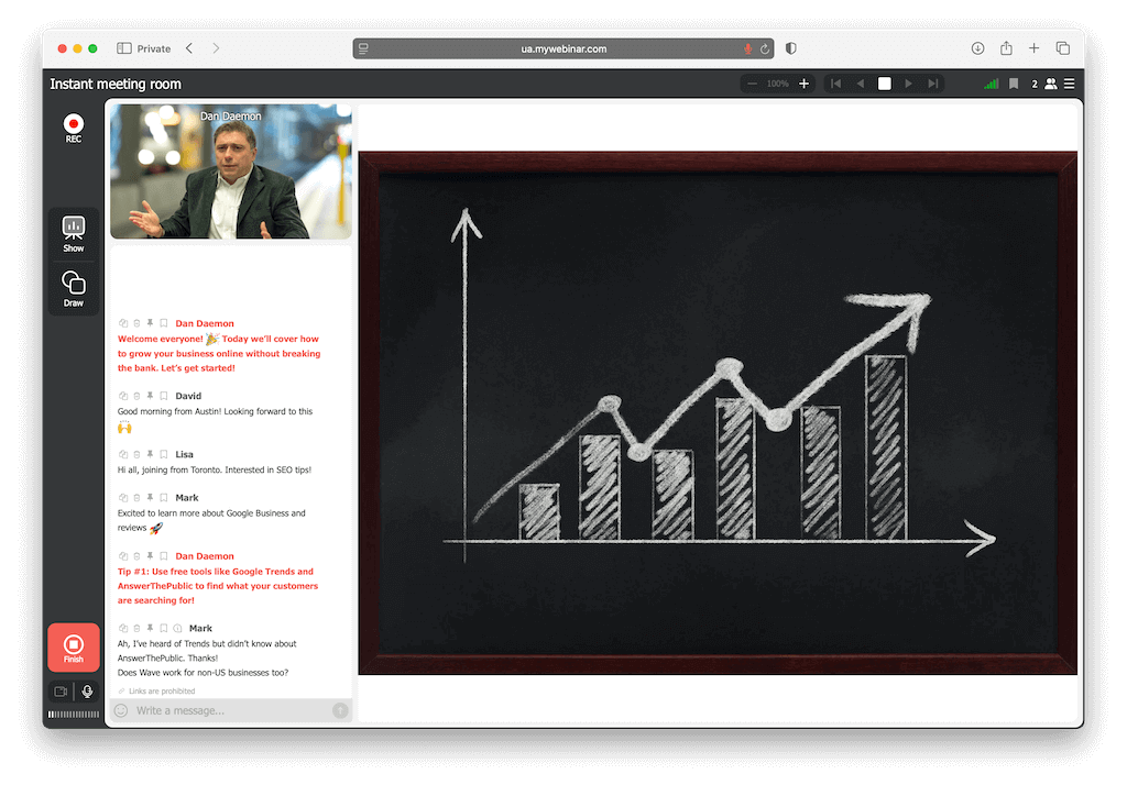 A small business team hosting a live webinar to promote their services